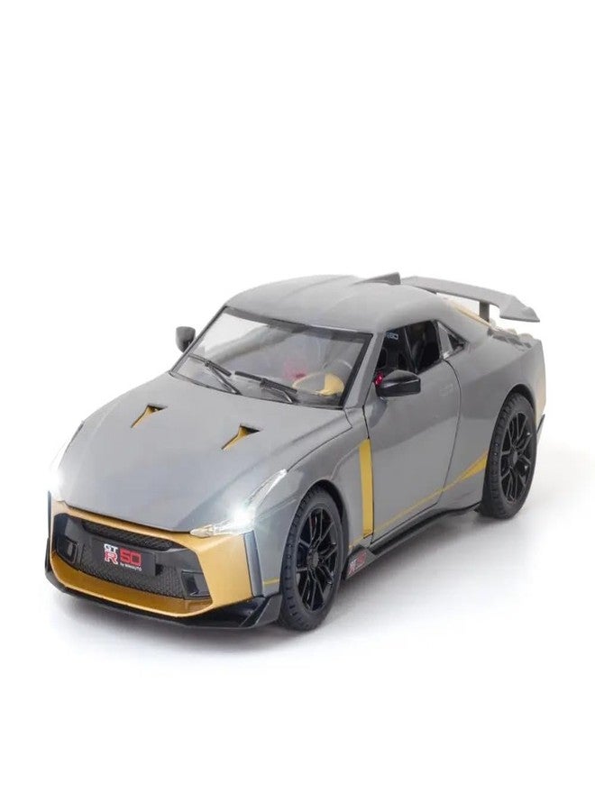 KENIRY Scale Exclusive Alloy Metal Pull Back Die-cast Car Model with Sound Light Mini Auto Toy for Kids Metal Model Toy Car with Sound and Light (1.24 Scale -NI-SSAN GT-R50-GREY) - Image 1
